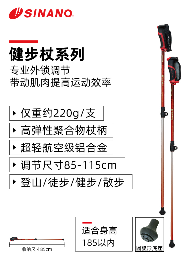 日本進口SINANO戶外健步杖-黑紅色